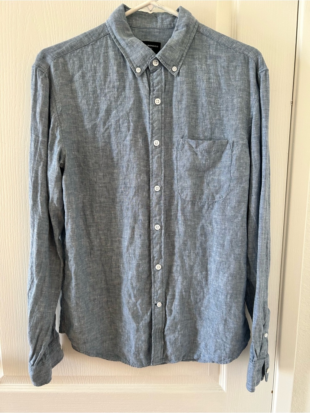 Club Monaco Men's Blue Button-Down 100% Linen Shirt